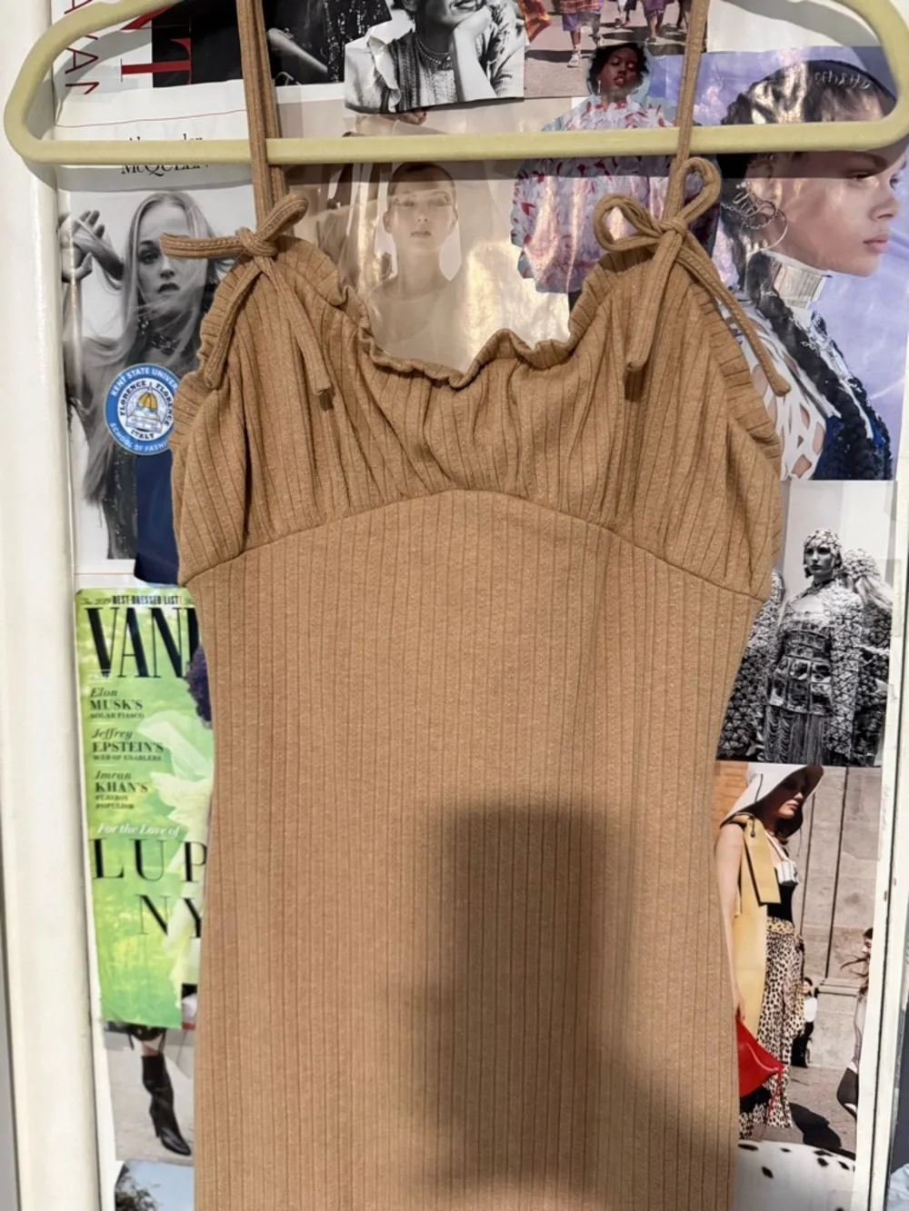 Tiger Mist Tan Ribbed Maxi Dress with Tie Straps - Picture 3 of 4